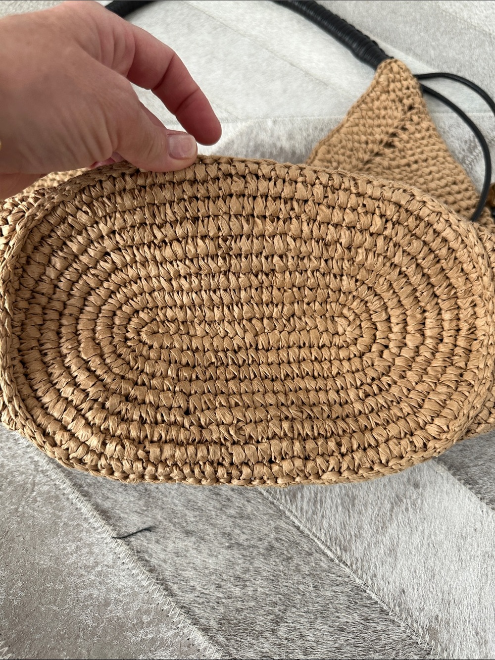 Madewell Woven Straw Hobo Bag with Black Handle and Gold Accents - Picture 2 of 8